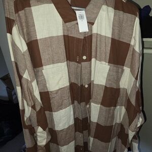 Old Navy Brown and Cream Checkered Shirt